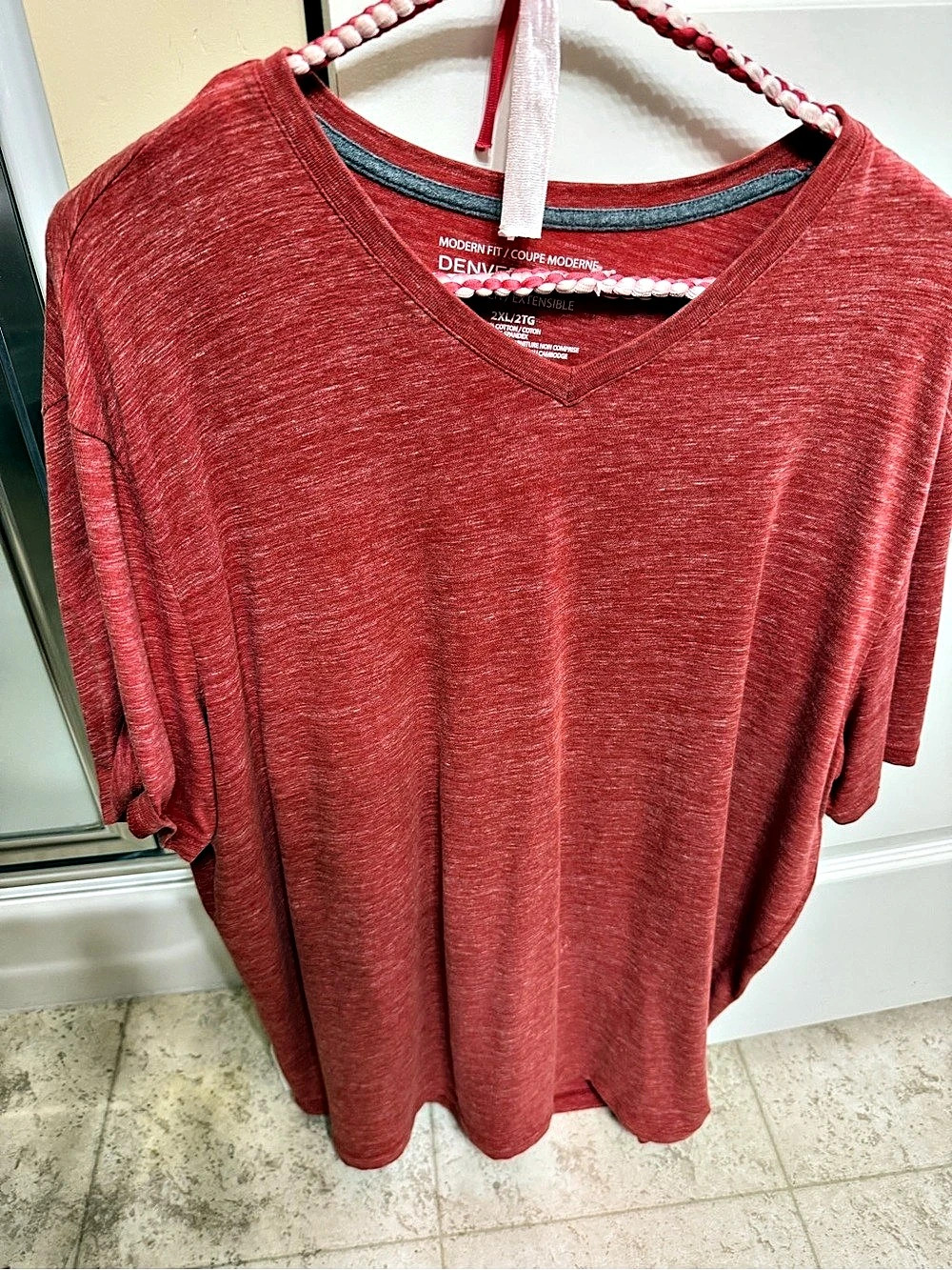 Denver Hayes Modern Fit Stretch V-Neck T-Shirt Red 2XL